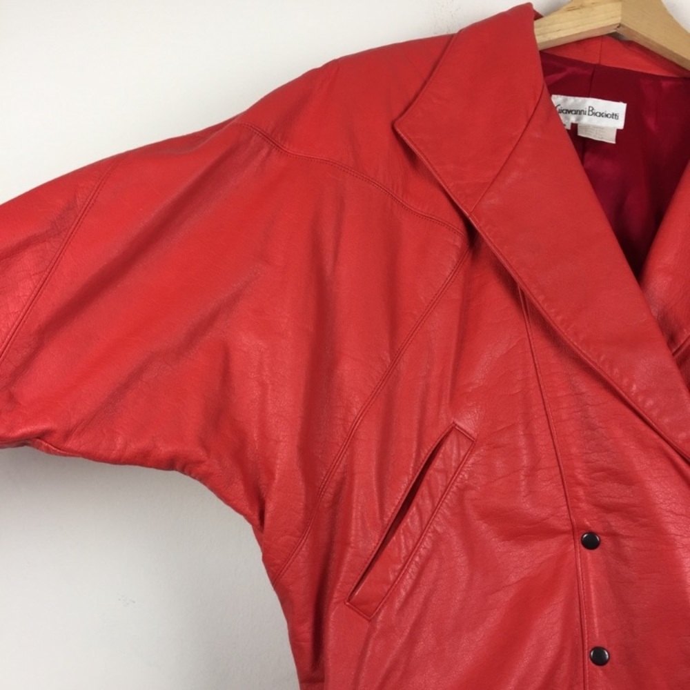 Vintage red leather jacket dolman sleeve 80s glam - Picture 7 of 8